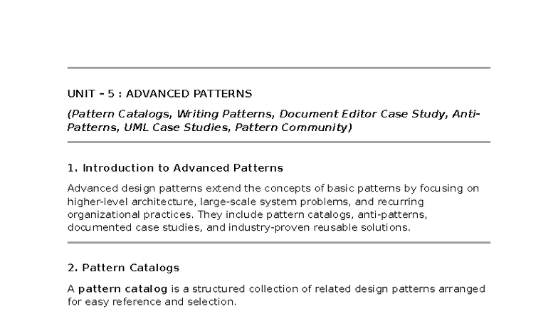 UNIT 5: Advanced Patterns & Case Studies in Software Design - Studocu