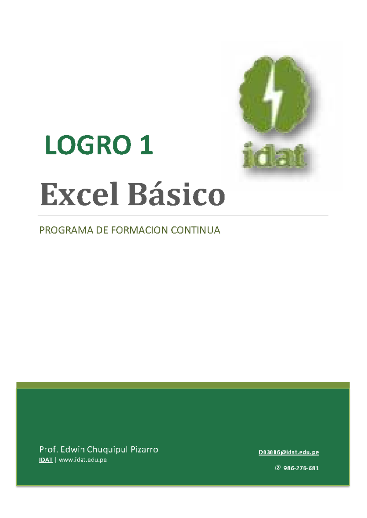 1.Manual Excel Basico Logro 1 - ####### Prof. Edwin Chuquipul Pizarro ...