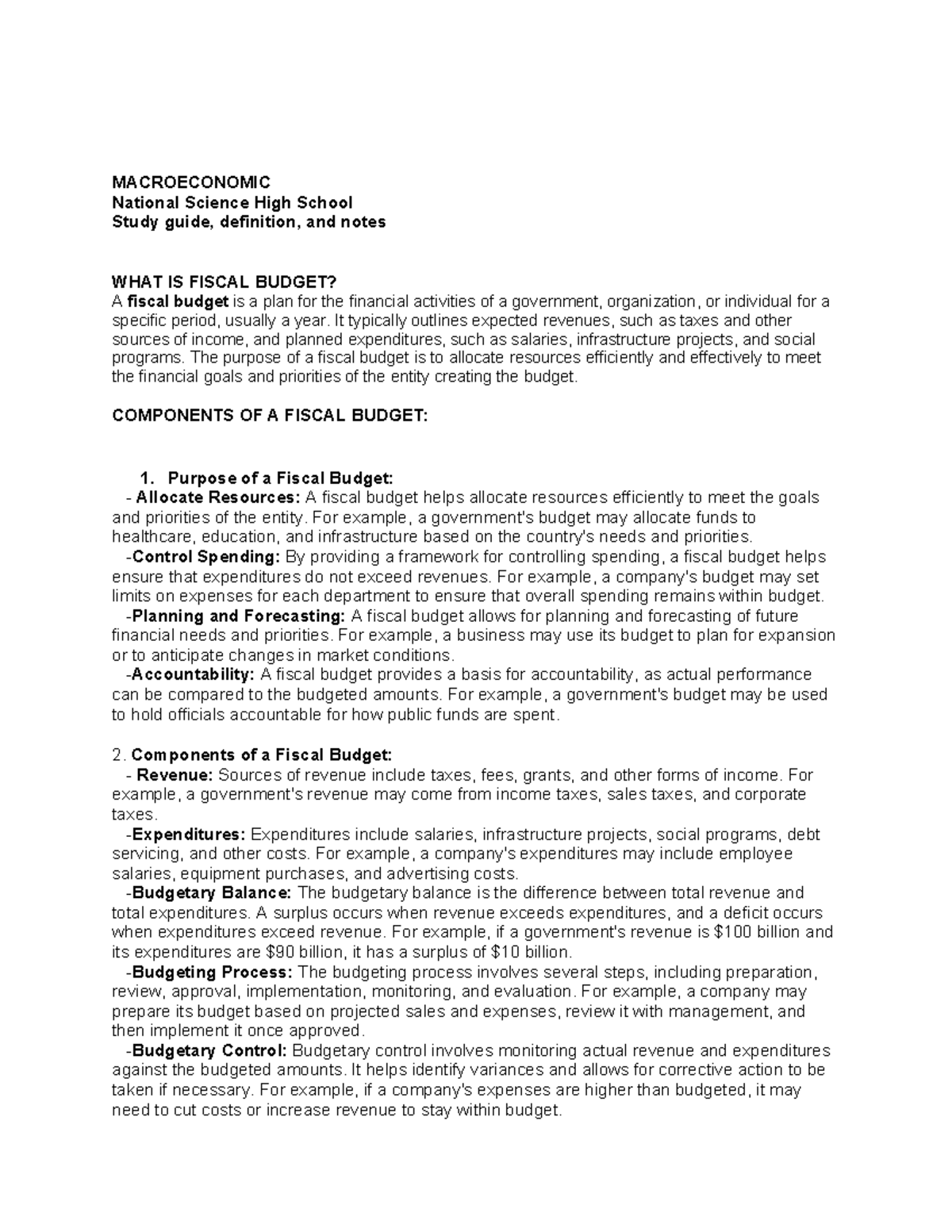 Macroeconomics Study Guide: Understanding Fiscal Budgets - Studocu