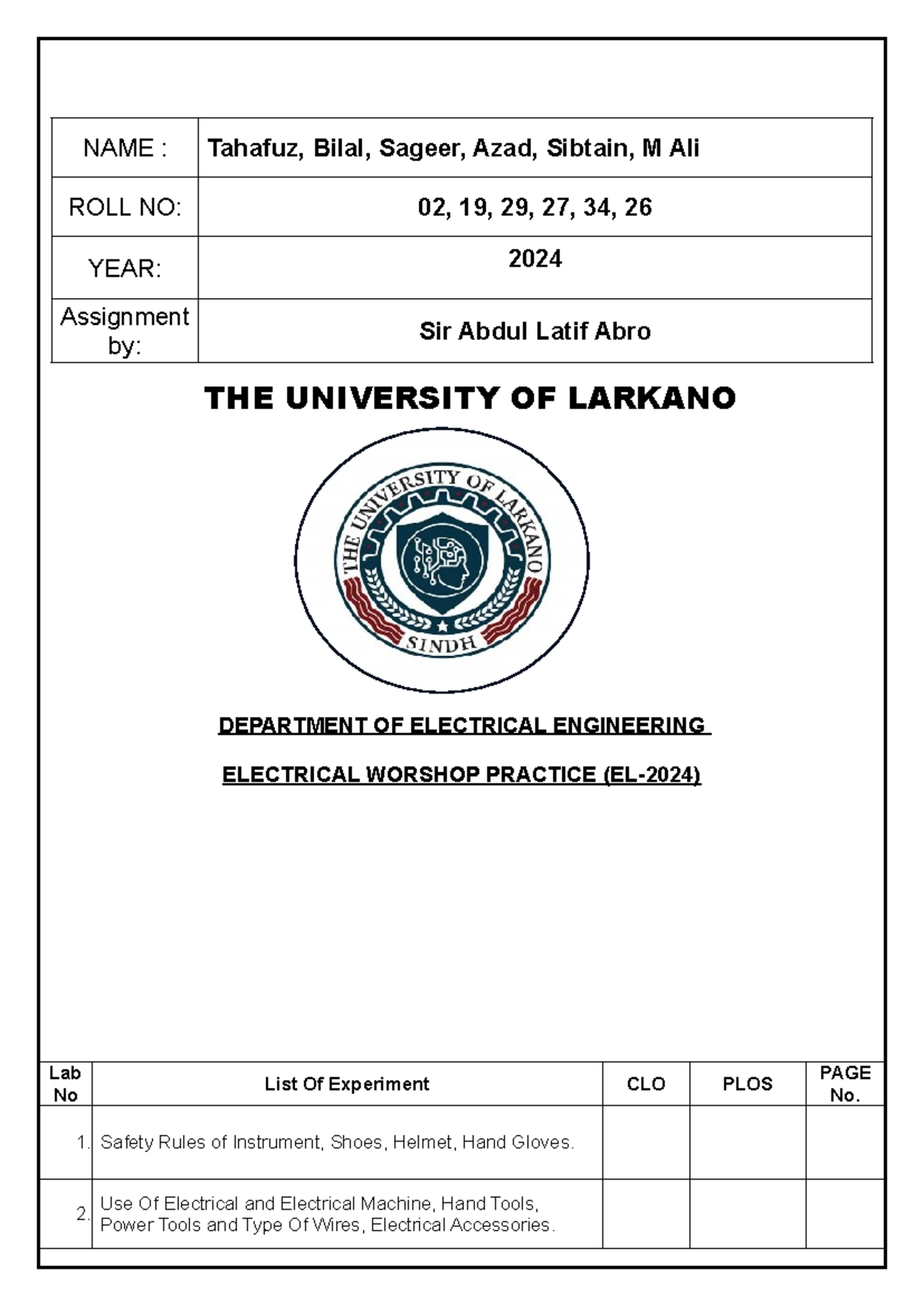 Electrical Workshop Practice Lab Notes - Azad Group (2024) - Studocu