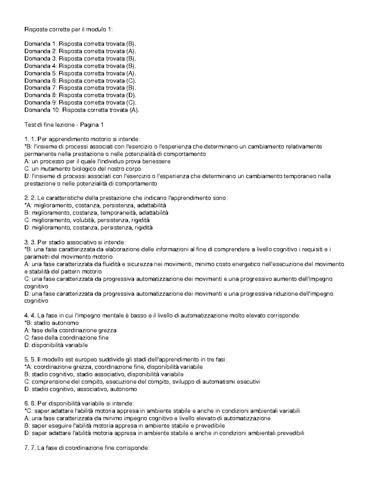Risposte corrette per il modulo 1: Test di fine lezione (Metodi e ...