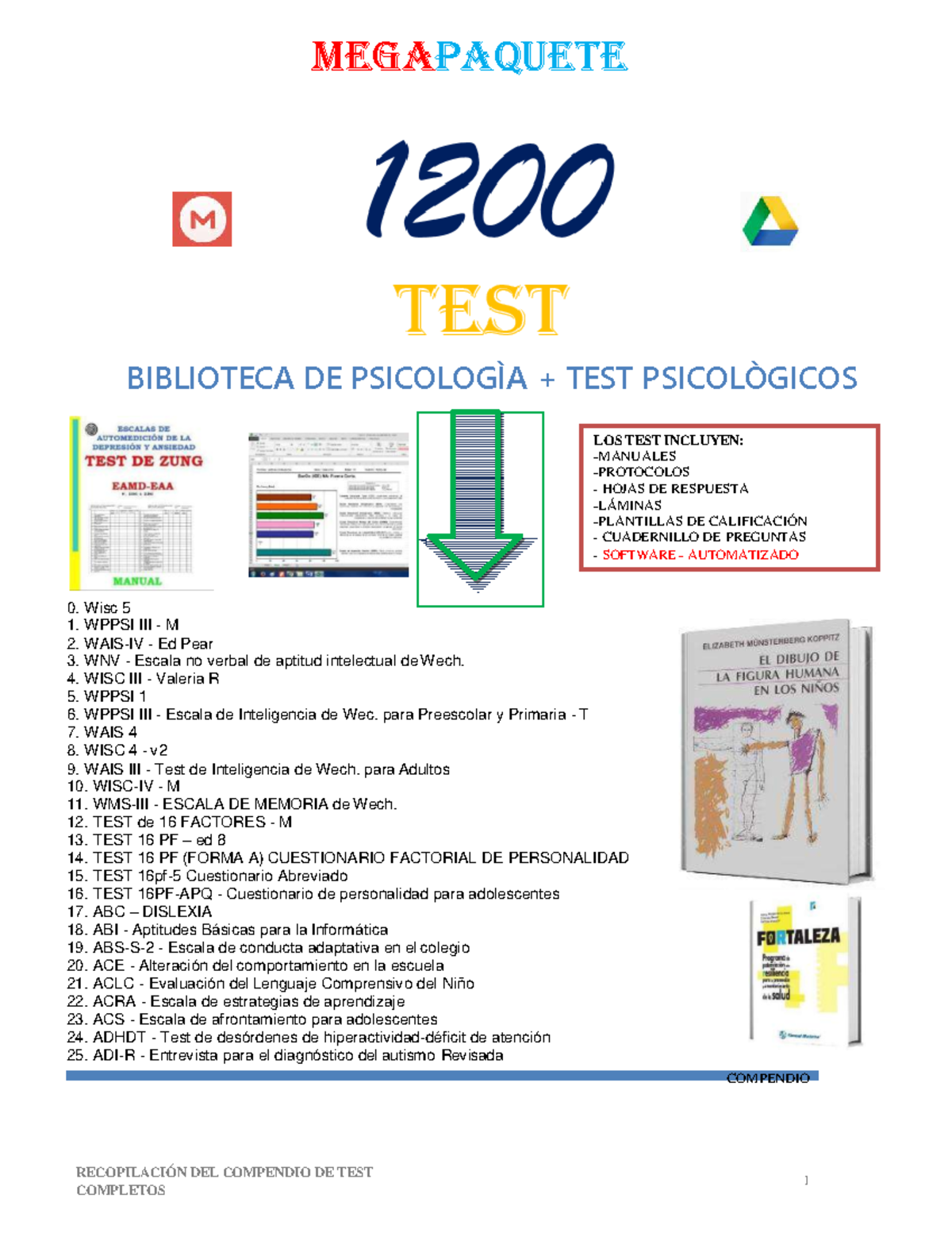 Compendio Completo de Test Psicológicos 1200 TESTs - Biblioteca de Psicología - Document Preview