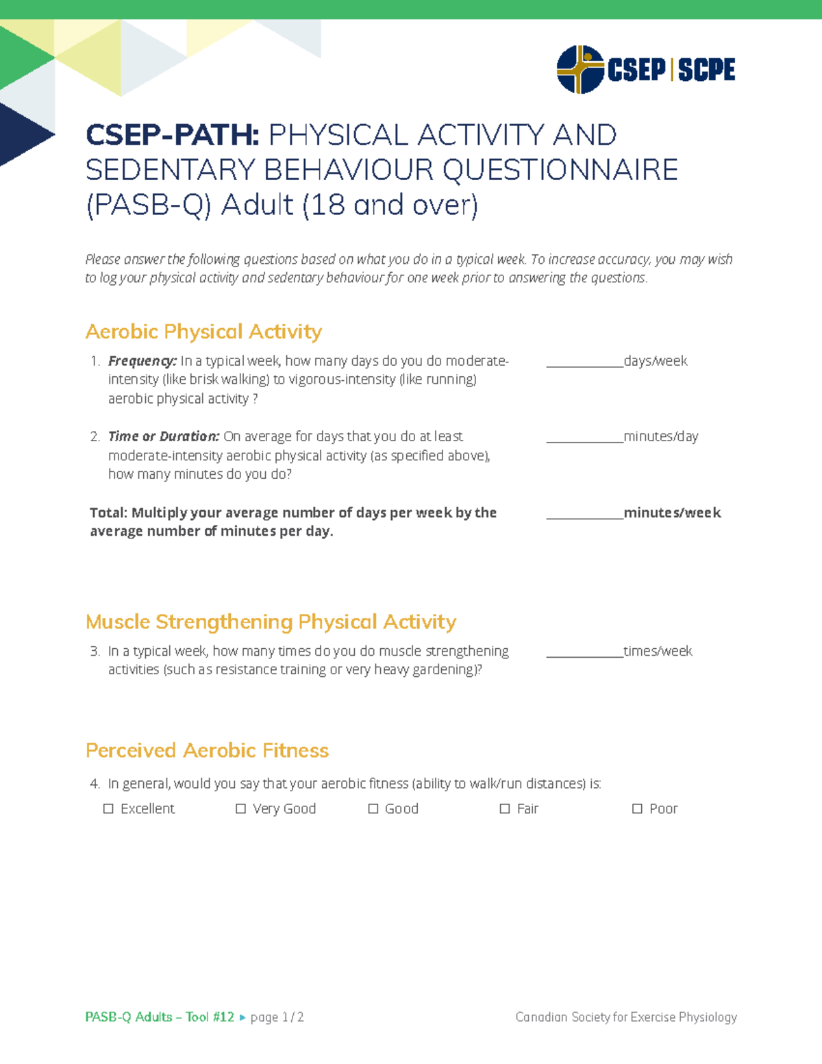 Tool 12 Pasbq Adults CSEP PATH 2019 - PASB-Q Adults – Tool #12 page 1 / ...