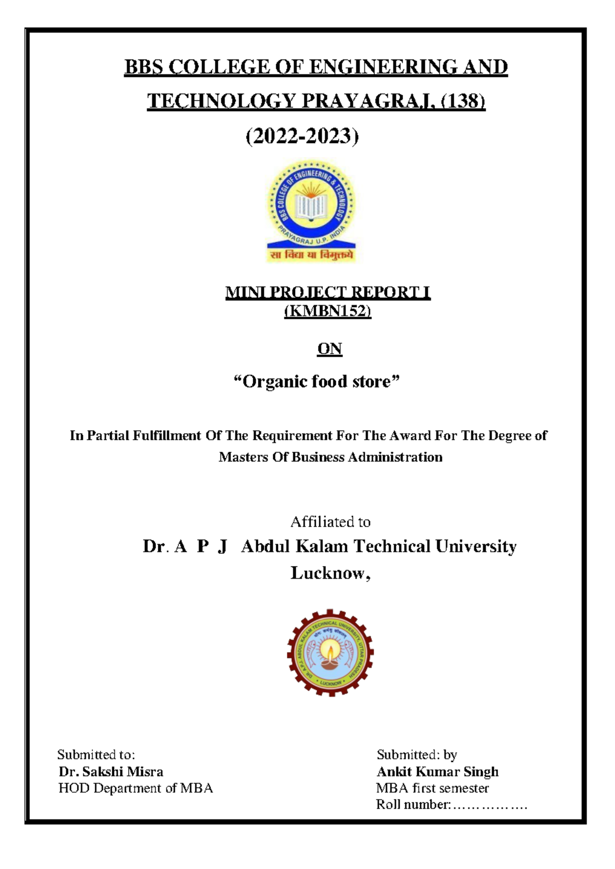 Mini project front page - BBS COLLEGE OF ENGINEERING AND TECHNOLOGY ...