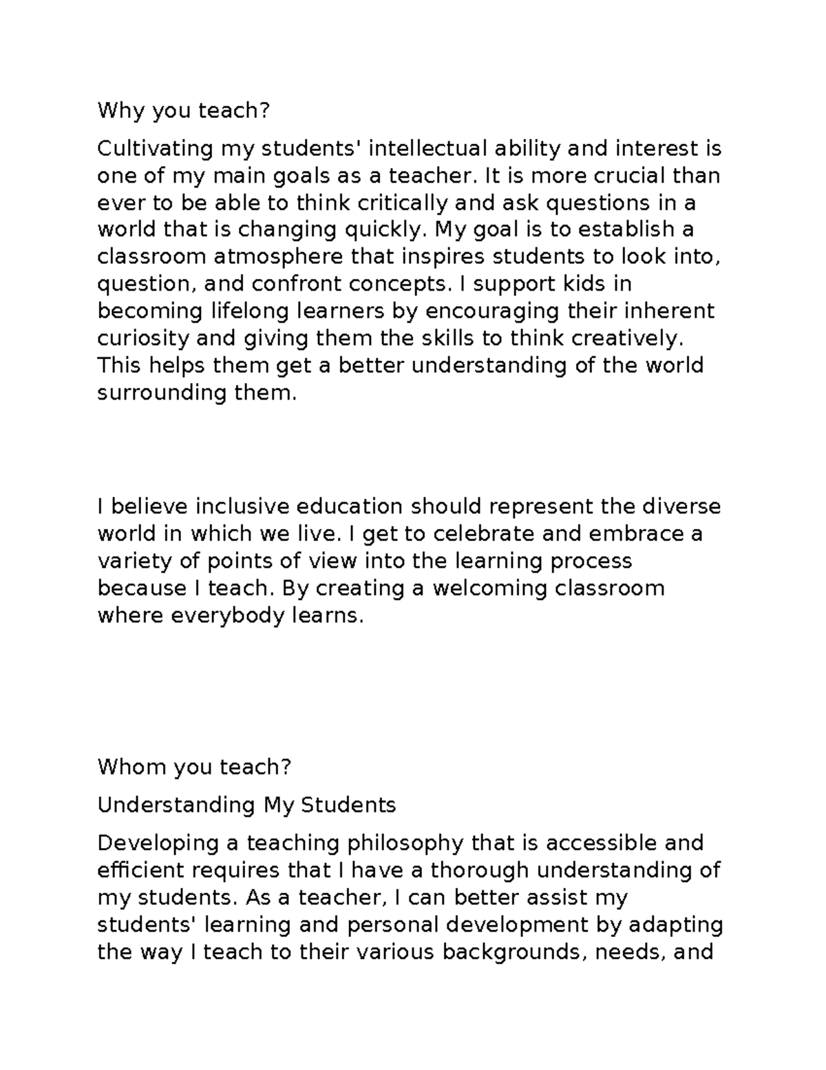 My project - note - Why you teach? Cultivating my students ...