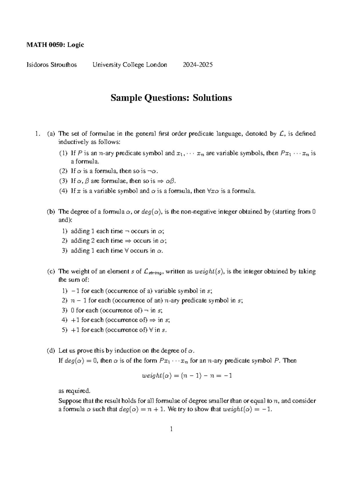 MATH 0050: Logic Sample Questions and Detailed Solutions - Studocu