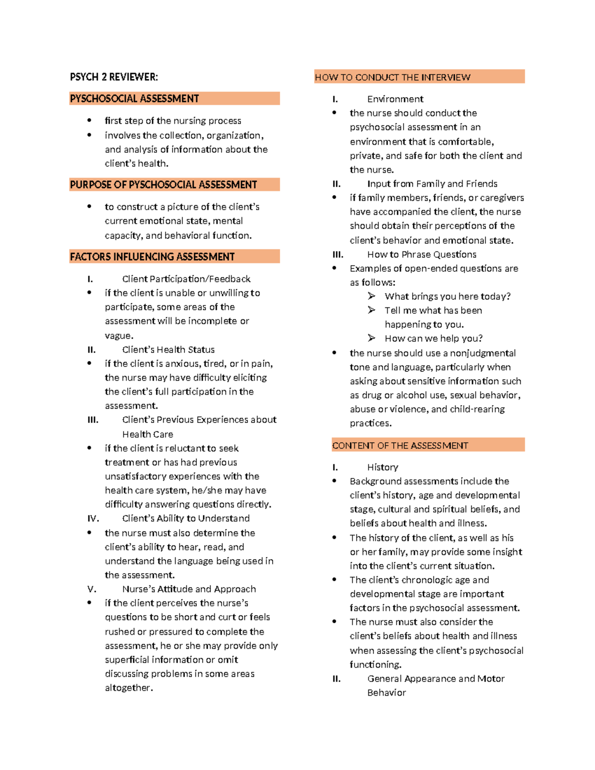 Psych 2 Final Exam Reviewer: Key Concepts in Psychosocial Assessment ...