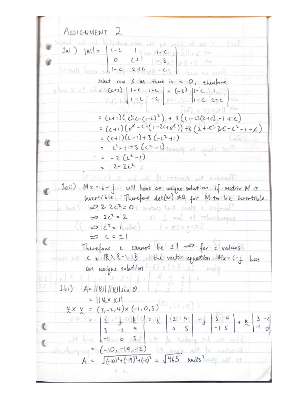 Ass 2 - 2024 Semester 2: Linear Algebra Concepts and Solutions - Studocu