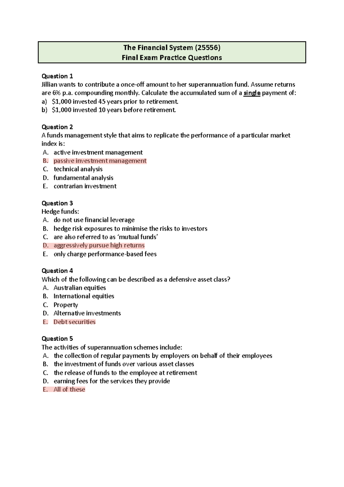 TFS Financial System Final Exam Practice Questions - Studocu