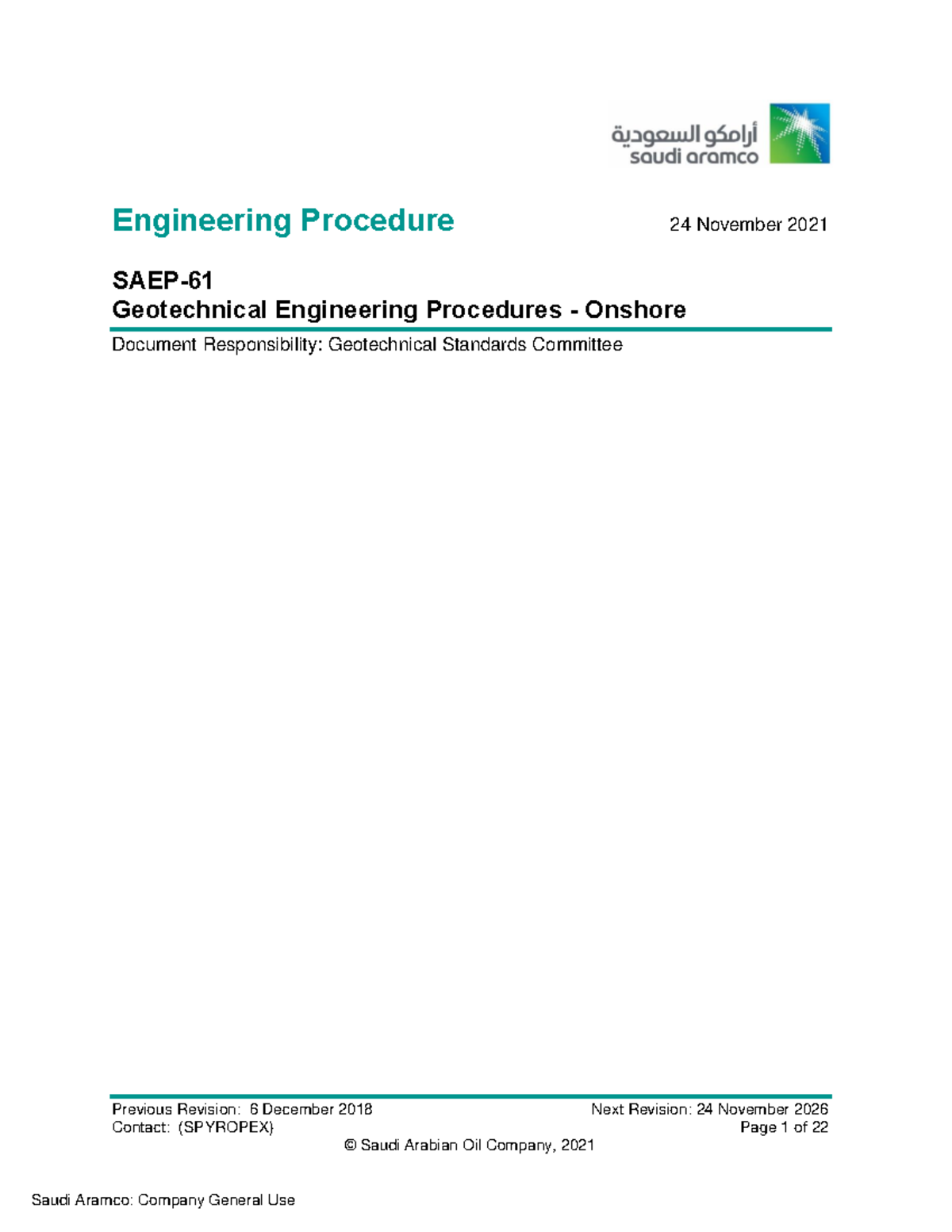 SAEP-61: Geotechnical Engineering Procedures Onshore (Nov 2021) - Studocu