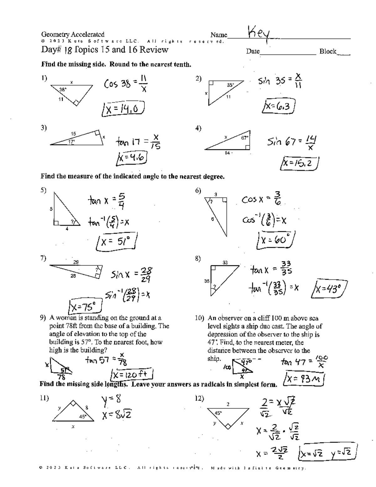 Geometry Accelerated Review Key for Topics 15 & 16 - 2023 - Studocu