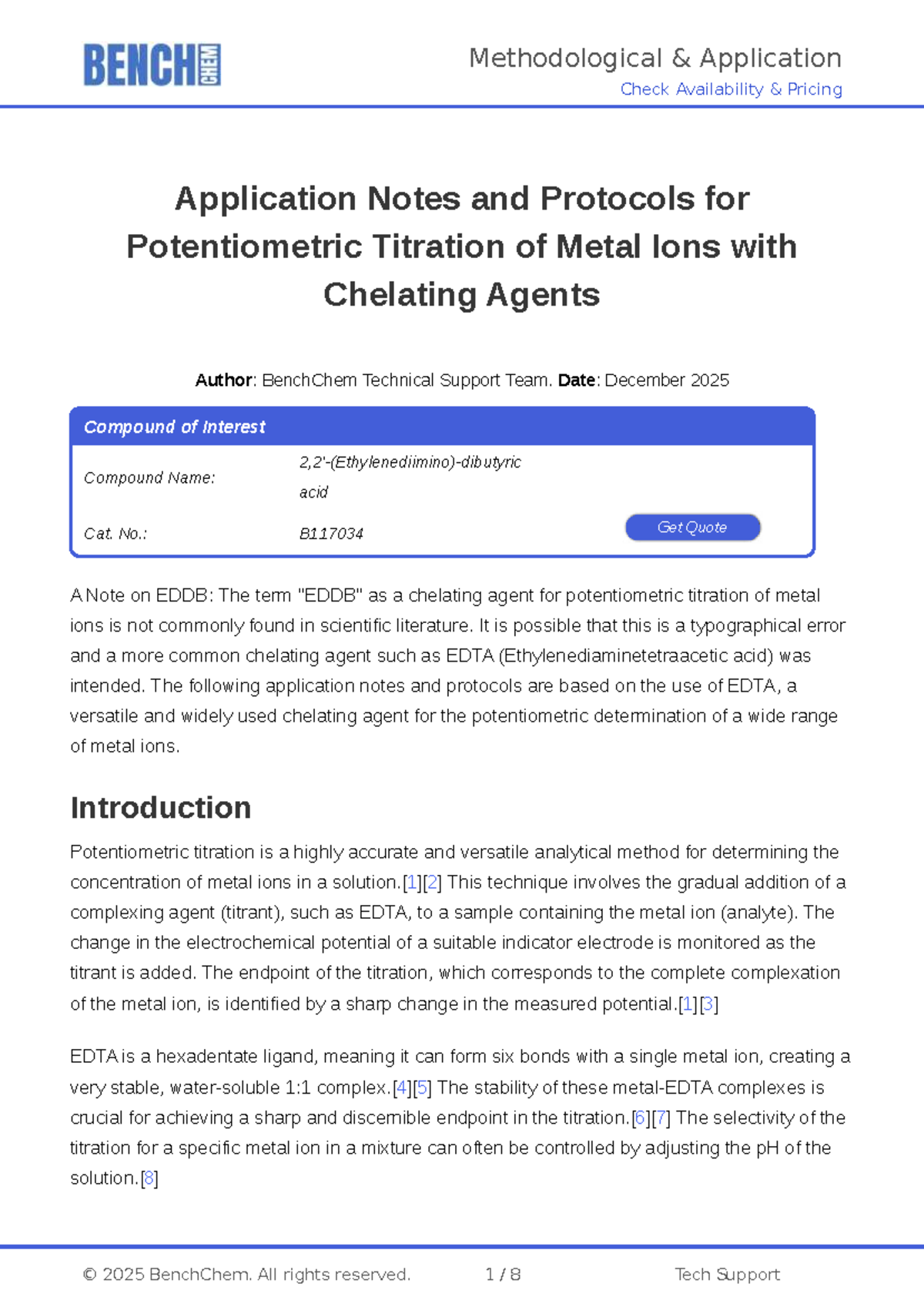 Application Notes for Potentiometric Titration of Metal Ions (CHEM 2025 ...