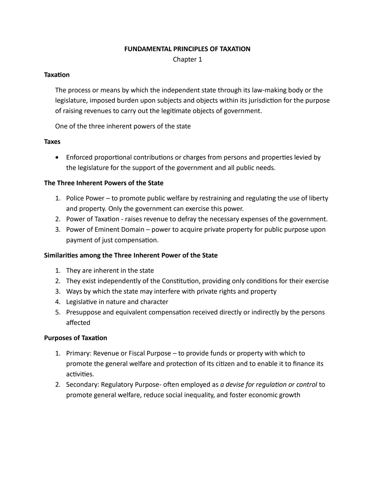 FUNDAMENTAL PRINCIPLES OF TAXATION (TAX101) Chapter 1: Overview of ...