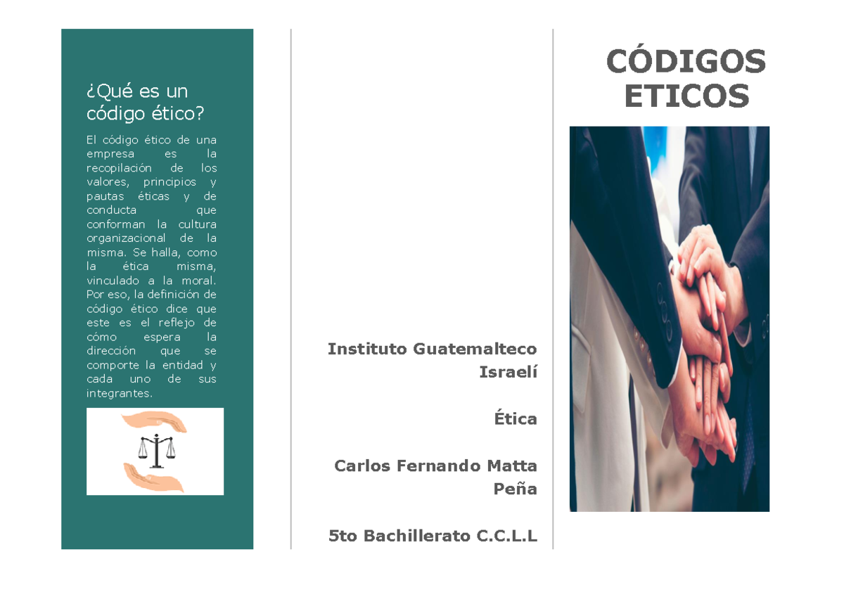 C.C.L.L 5to Bachillerato: Trifoliar sobre Códigos Éticos - Studocu