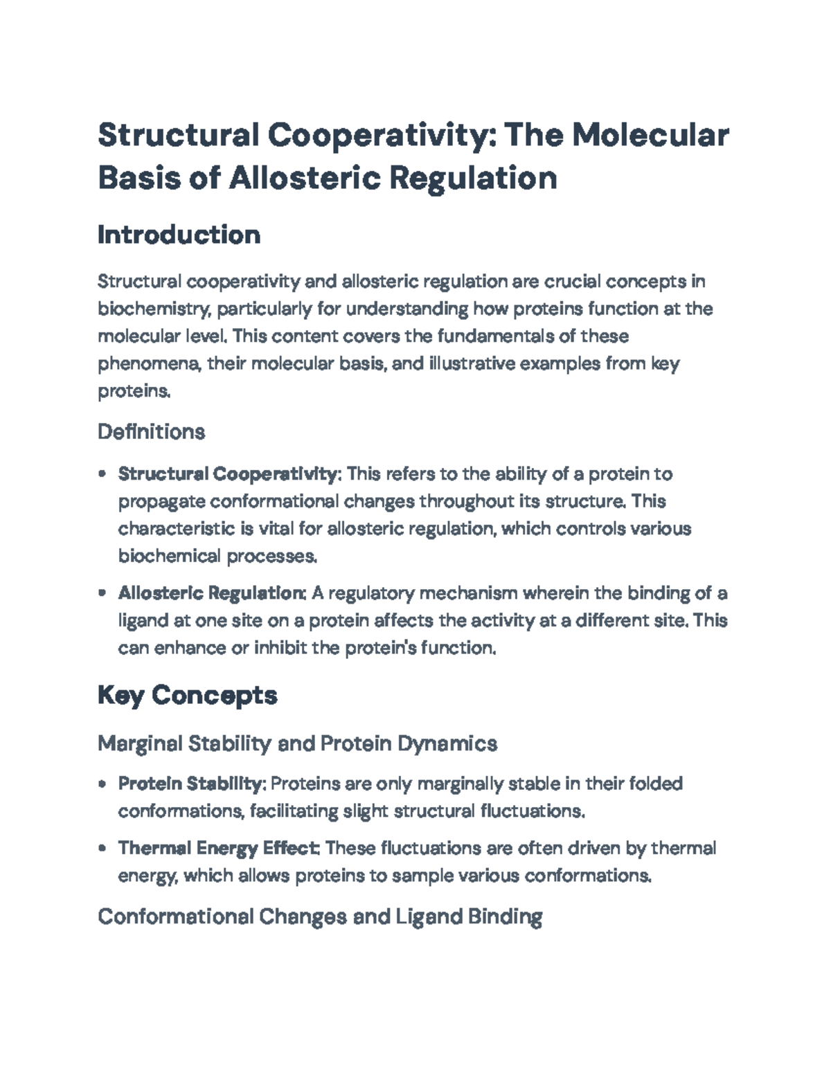 Structural Cooperativity and Allosteric Regulation in Biochemistry ...