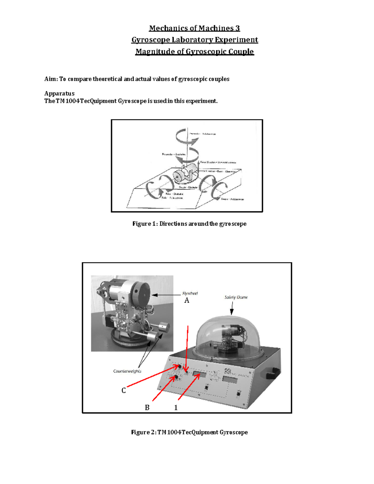 Mechanics of Machines 3: Gyroscope Lab Exercise on Gyroscopic Couples ...