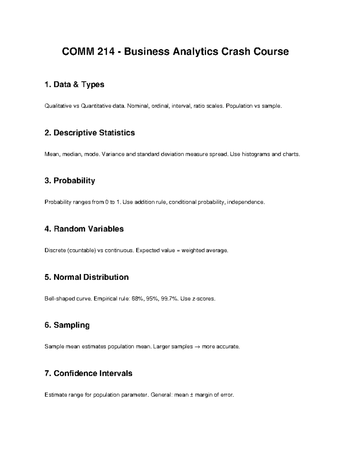 COMM 214 Business Analytics Exam Review: Key Concepts & Stats - Studocu