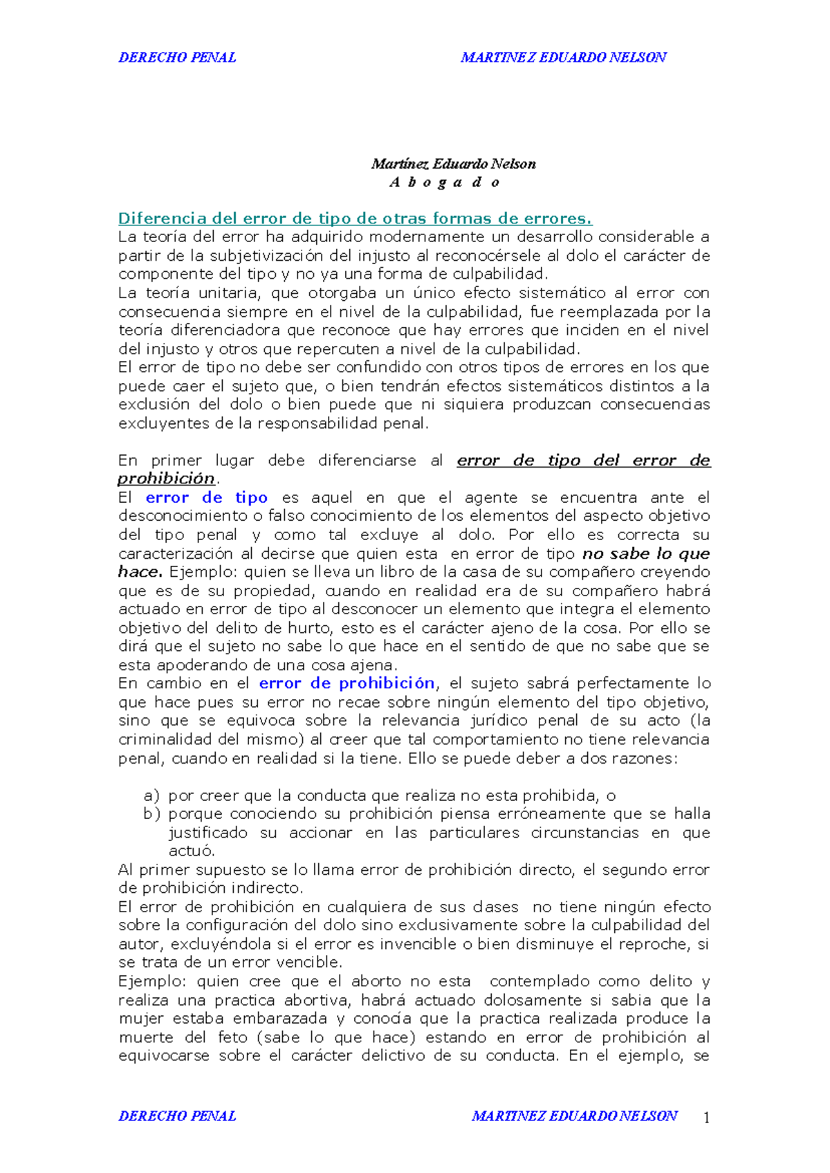 Diferencias entre Error de Tipo y Otros Errores Penales - EE 101 - Studocu