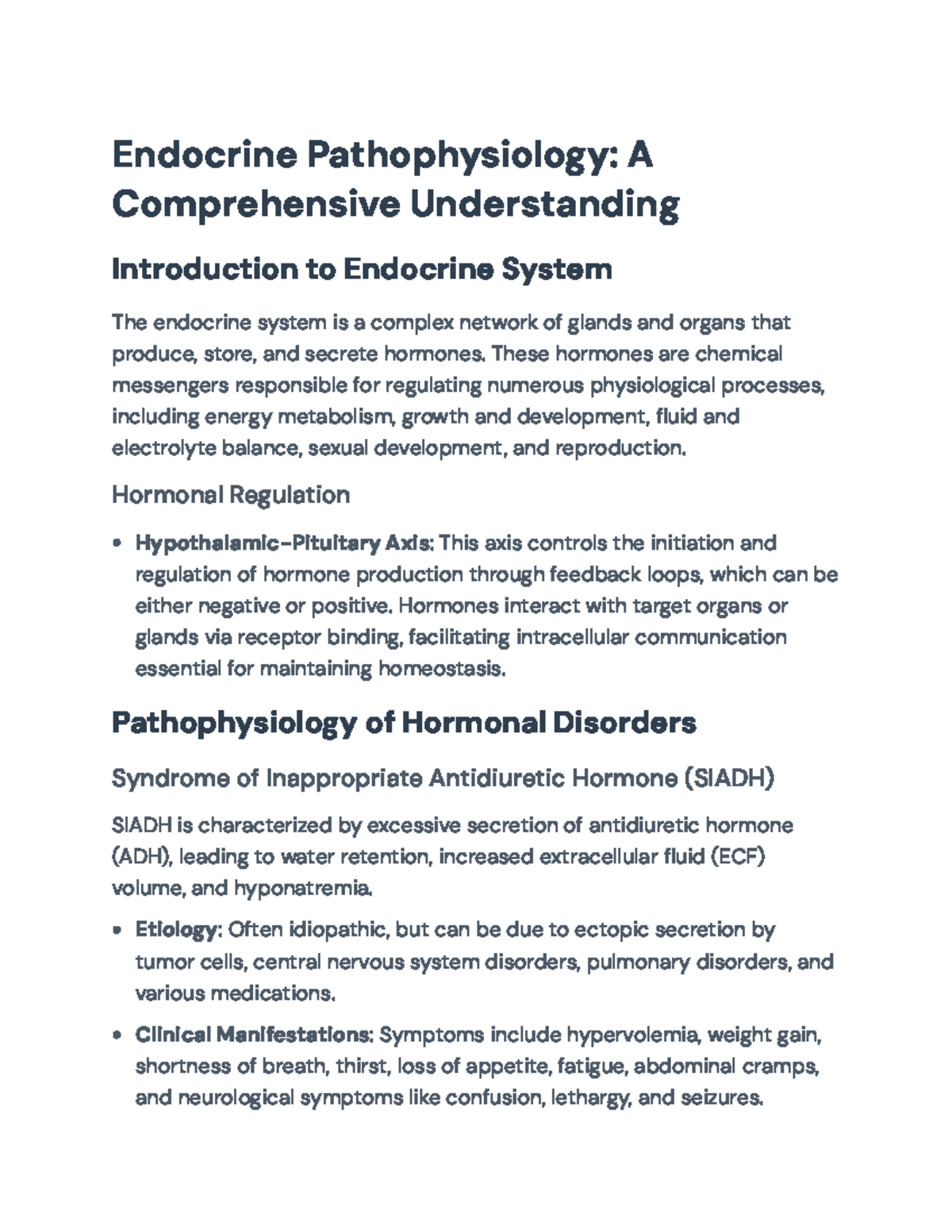 Endocrine Pathophysiology: Disorders and Clinical Implications ...