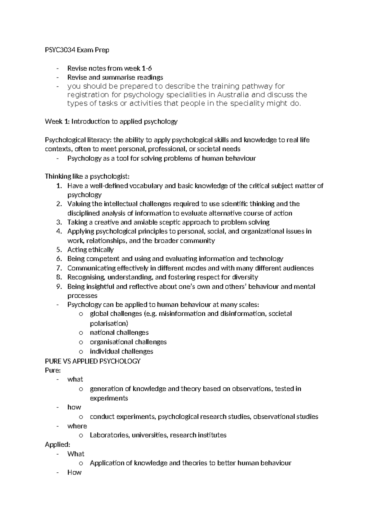 PSYC3034 Exam Prep - Comprehensive Notes for Mid-Semester Exam - Studocu