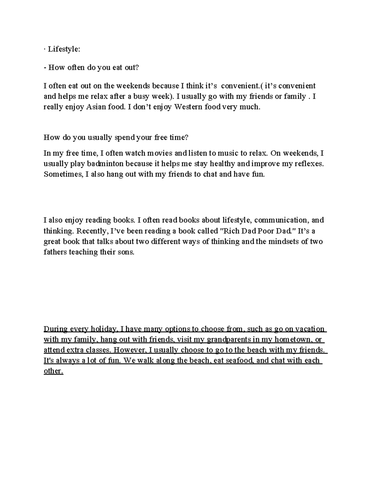 Lifestyle Choices and Daily Routines: A Personal Reflection (ENG101 ...
