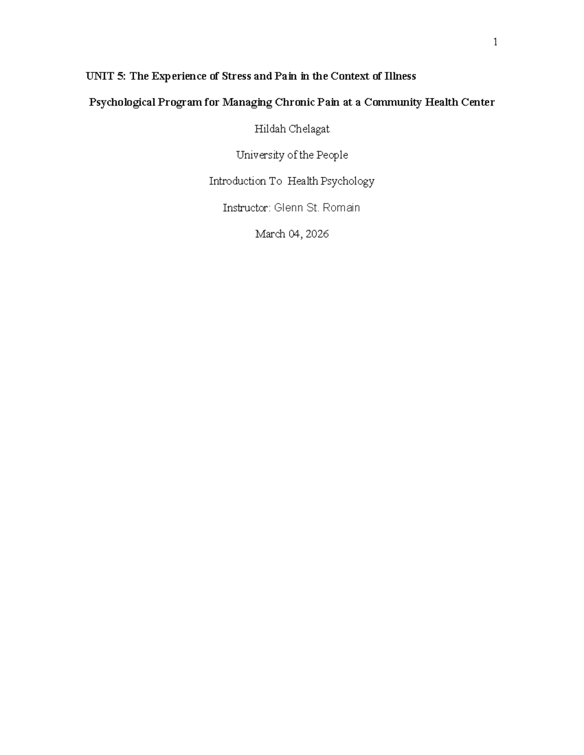 Unit 5: Chronic Pain Management Program in Health Psychology - Studocu