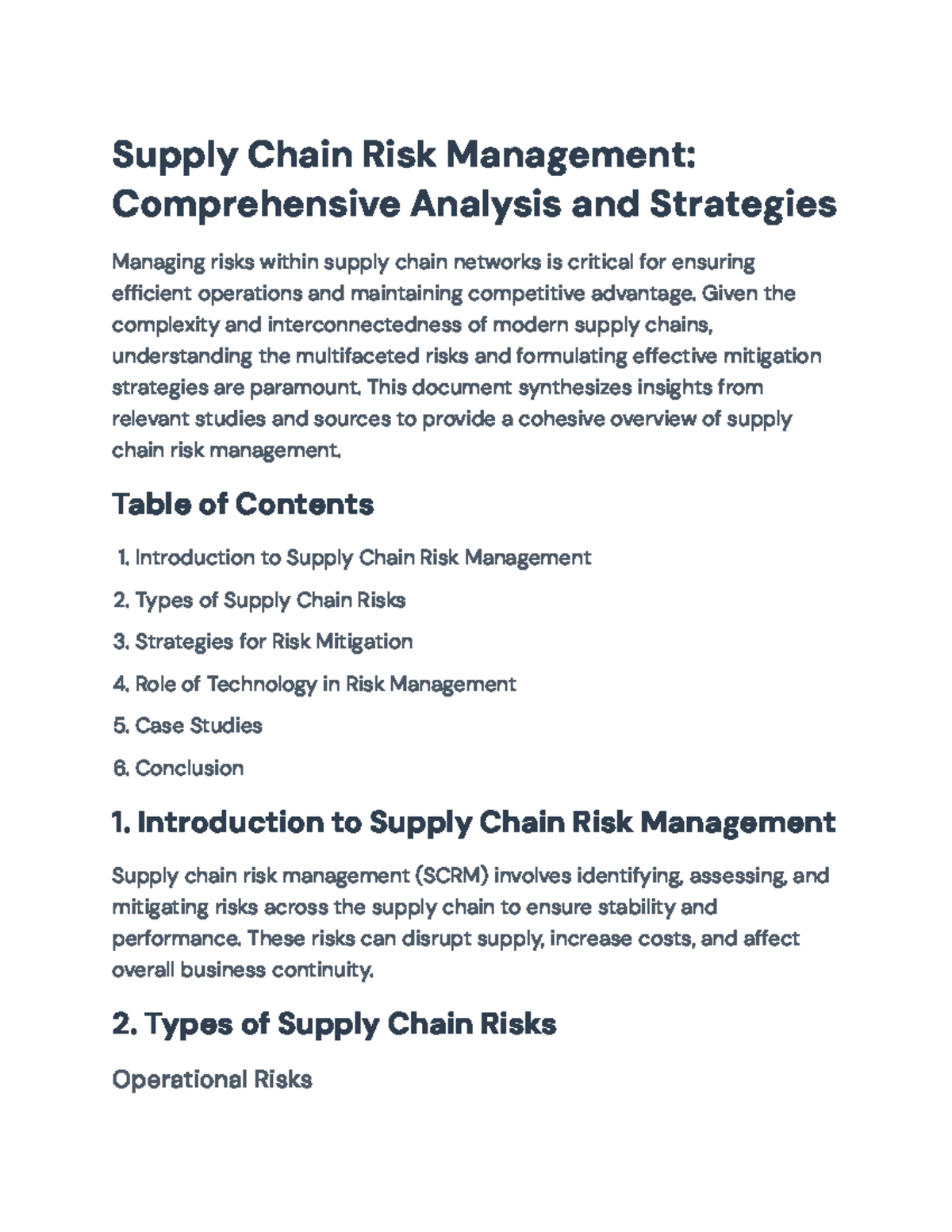 Supply Chain Risk Management: Insights and Mitigation Strategies ...