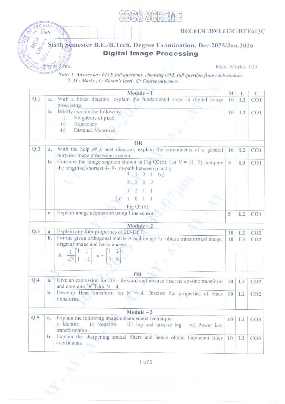 Digital Image Processing Exam Notes - BEC613C-BVL613C-BTE613C - Studocu