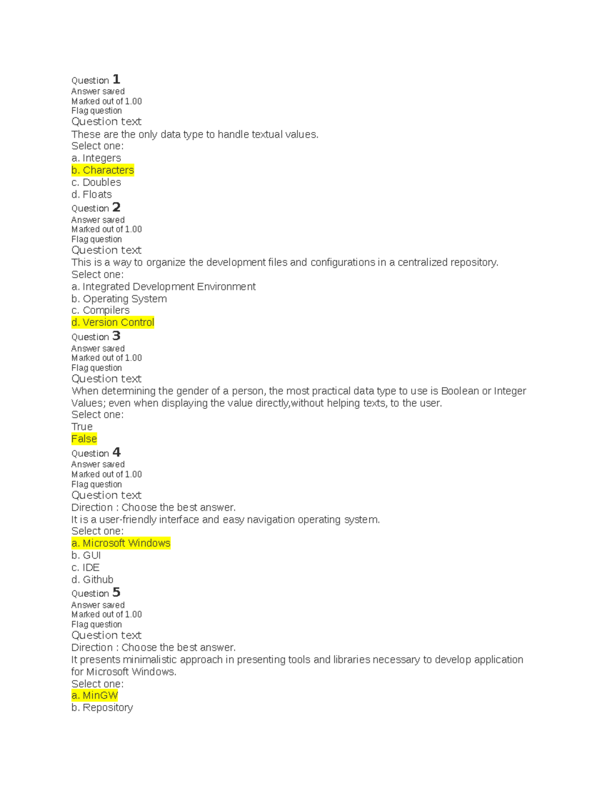 Coe Exam - Quiz on Text Data Types and Development Tools - Studocu
