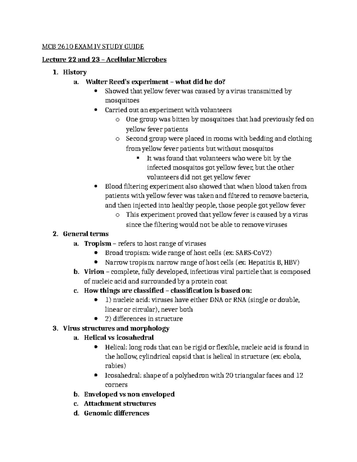 MCB 2610 Exam IV Study Guide: Acellular Microbes Overview - Studocu