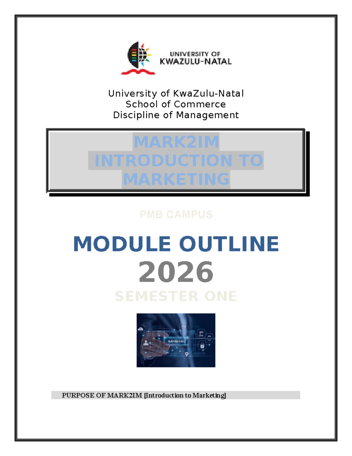 MARK2IM P1 2026 Module Outline: Introduction to Marketing - Studocu