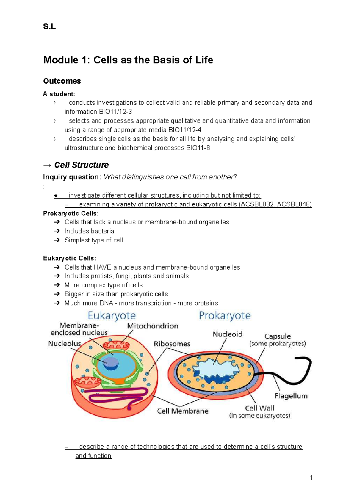 Biology Module 1: Cells as the Basis of Life Overview and ...