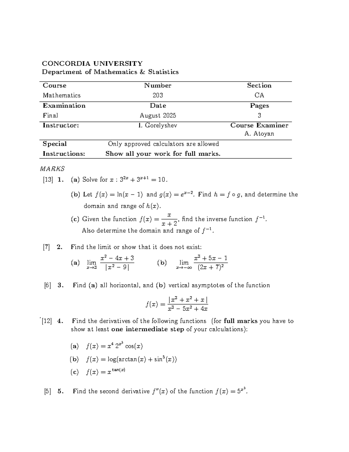 Math 203 Final Exam Solutions - Summer 2025 - Studocu