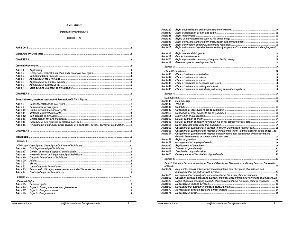91 2015 QH13 Civil Code - èe2ee2 - CIVIL CODE Relations - Studocu