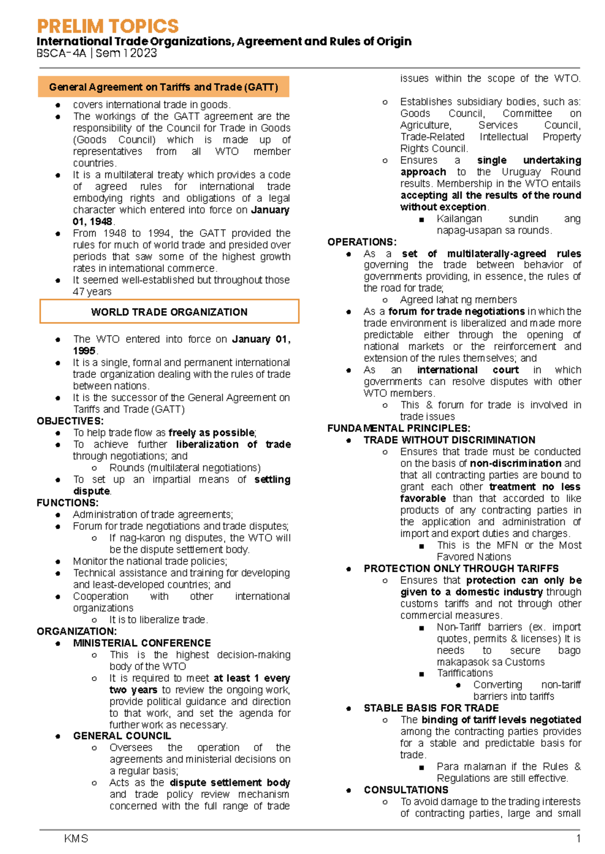 Final Review: International Trade Org & Rules of Origin - BSCA-4A - Studocu