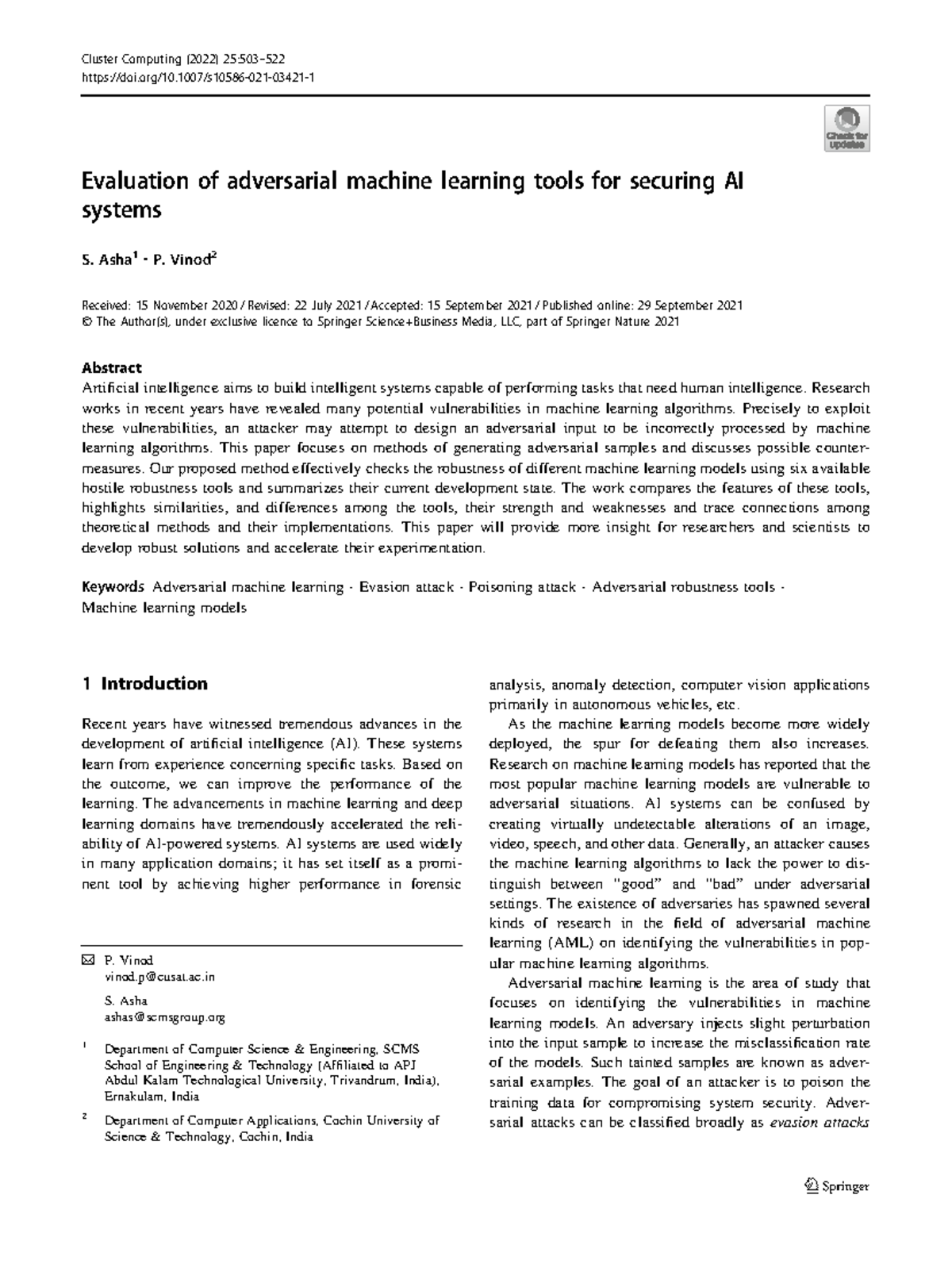 Evaluation of Adversarial ML Tools for Securing AI Systems (CSE 2022 ...