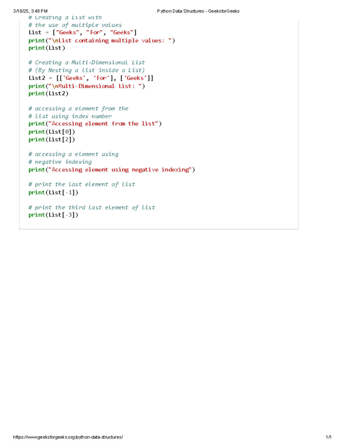 Python Data Structures - Geeksfor Geeks - Creating a List with the use ...