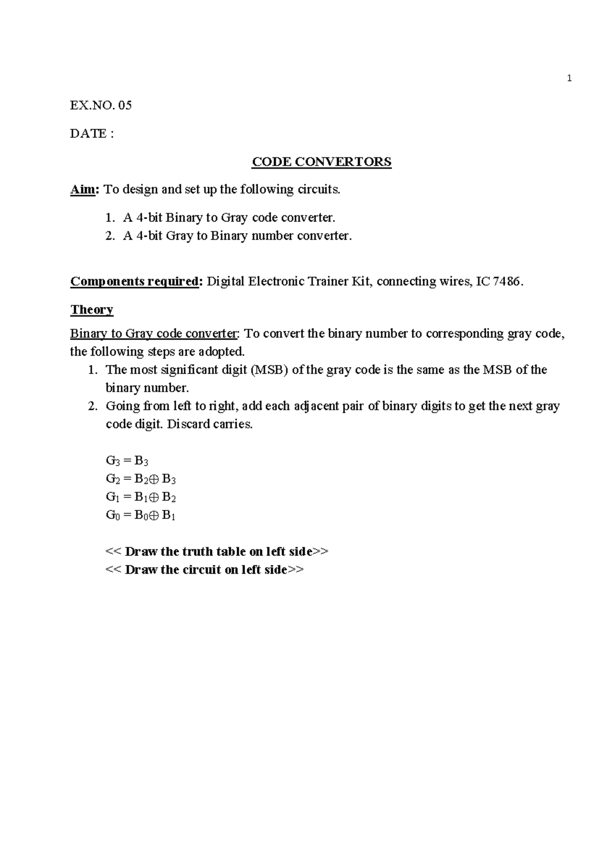 Code Converters Design and Implementation - EXP.NO.05 - Studocu