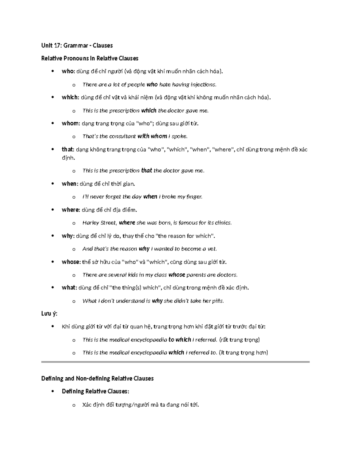 Unit 17: Grammar - Relative Clauses & Pronouns Explained - Studocu