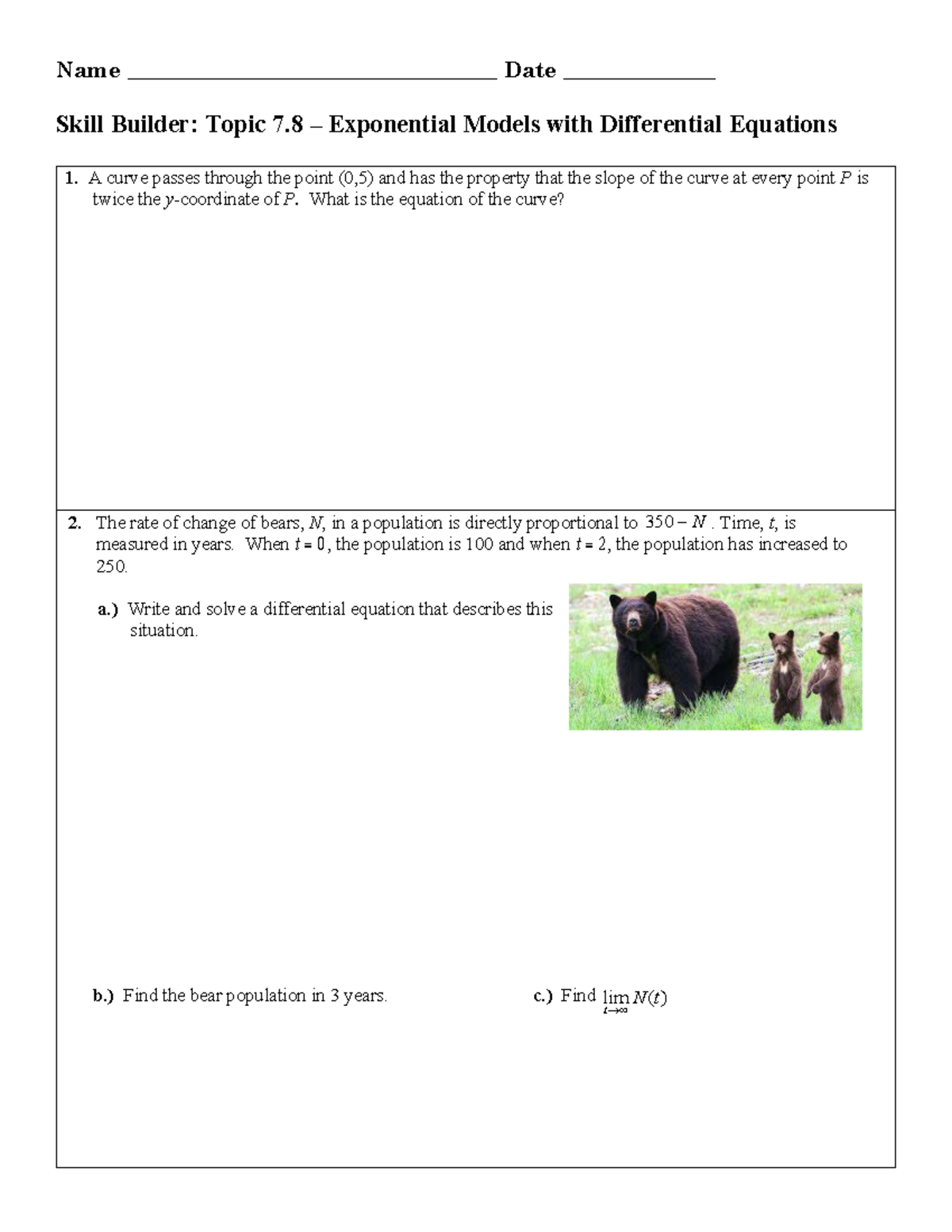 7.8 Exponential Models with Diff Eq: Skill Builder Homework - Studocu