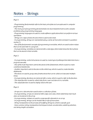 Programming Fundamentals - Study Notes & Assignments - Studocu