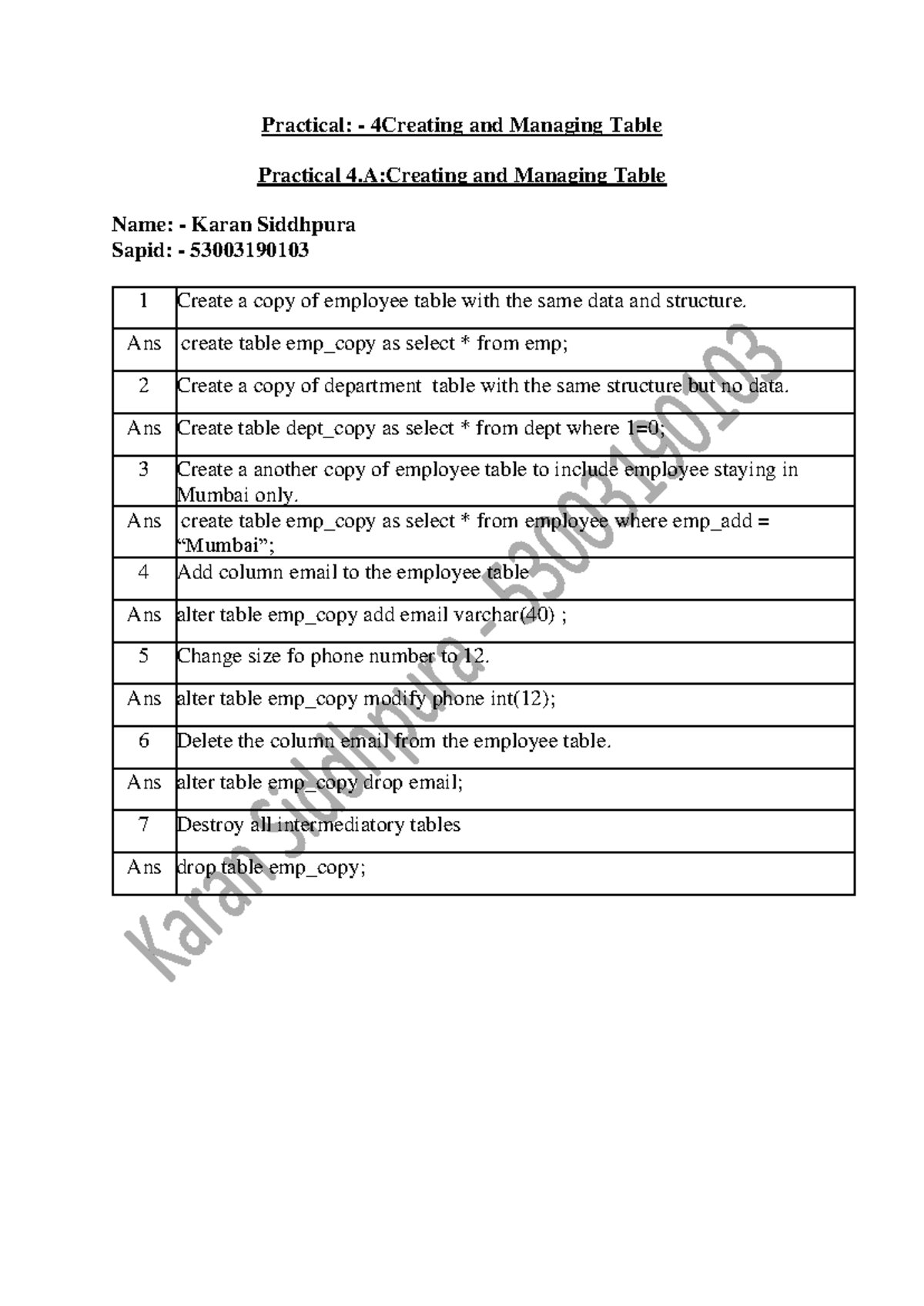 Semester 3 DBMS - Practical 4 to 6 - Practical: - 4Creating and ...