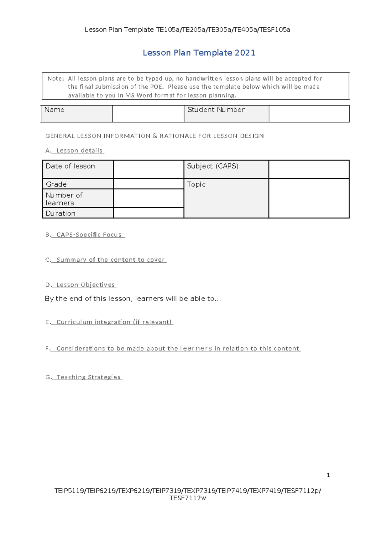 2021 Lesson Plan Template TEIP5119 TEIP6219 TEXP6219 TEIP7319 TEXP7319 ...
