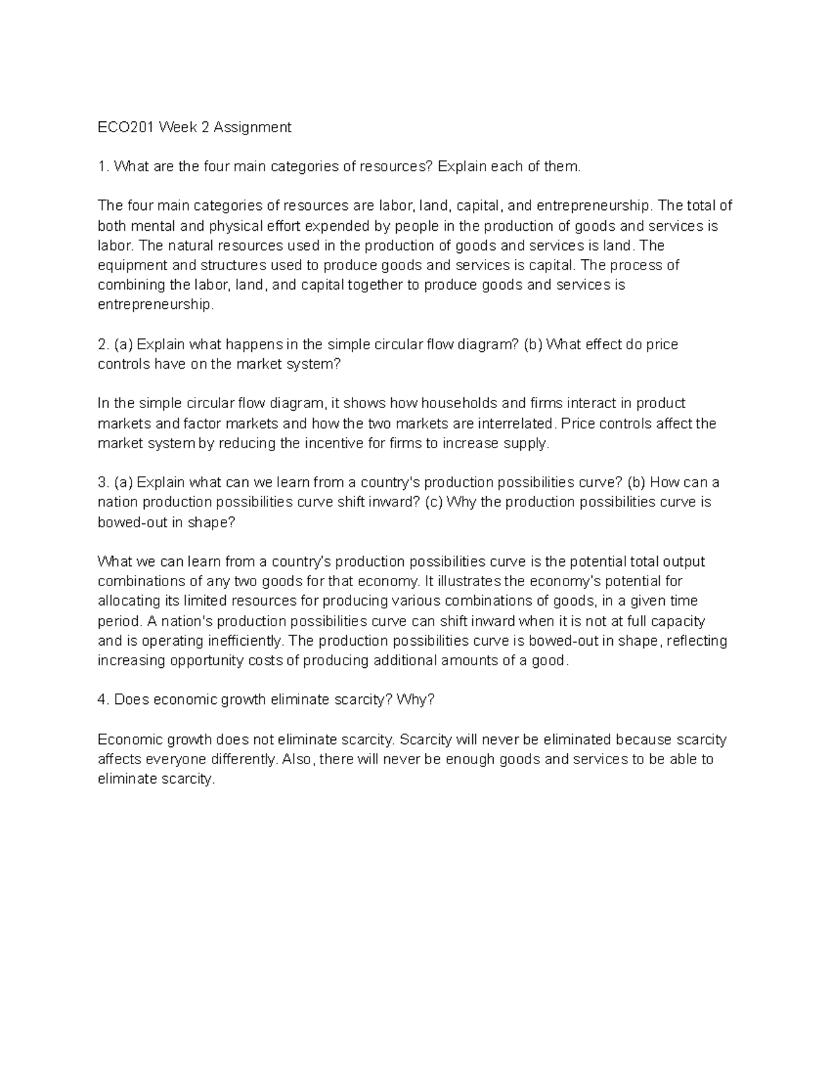 ECO201 Week 2 Assignment: Resource Categories & Economic Concepts - Studocu