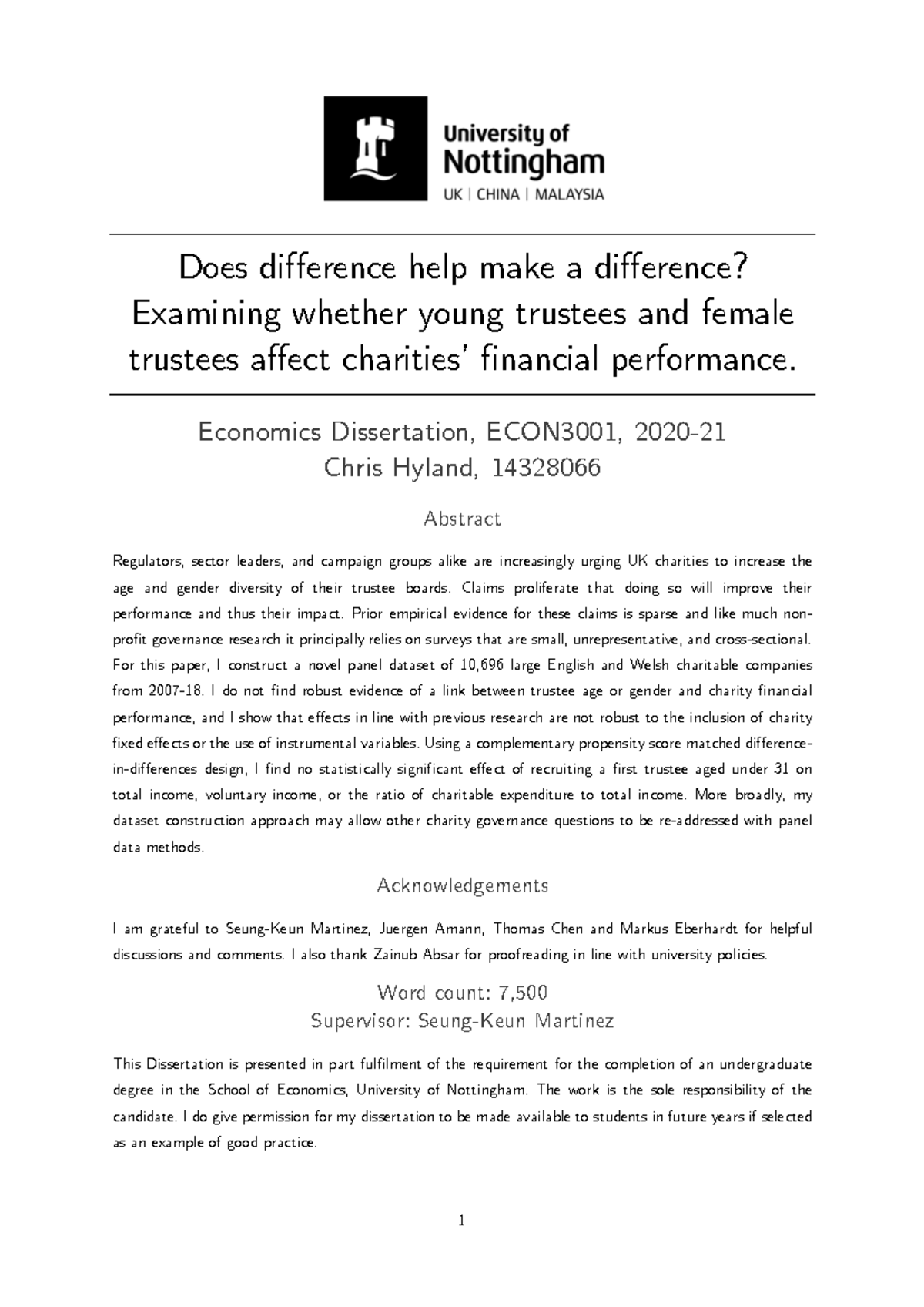 Example of a dissertaion (form to follow) - Does difference help make a ...