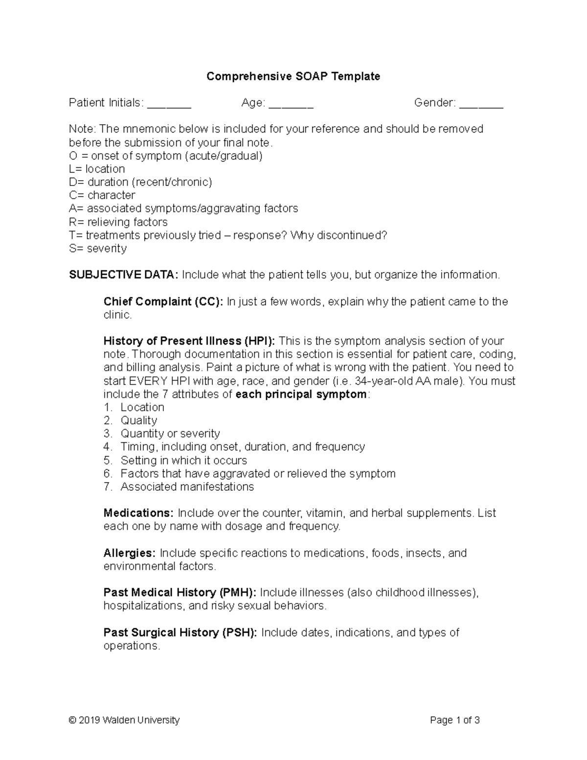 SOAP Note Template for Clinical Evaluation (WAL-XYZ-101) - Studocu