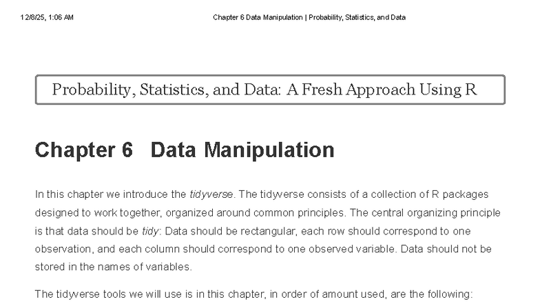 Chapter 6: Data Manipulation with R in Probability & Statistics - Studocu