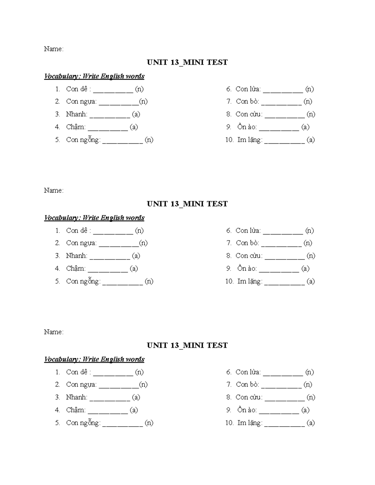 FF2 Unit 13 Mini Test Vocabulary Review - Studocu
