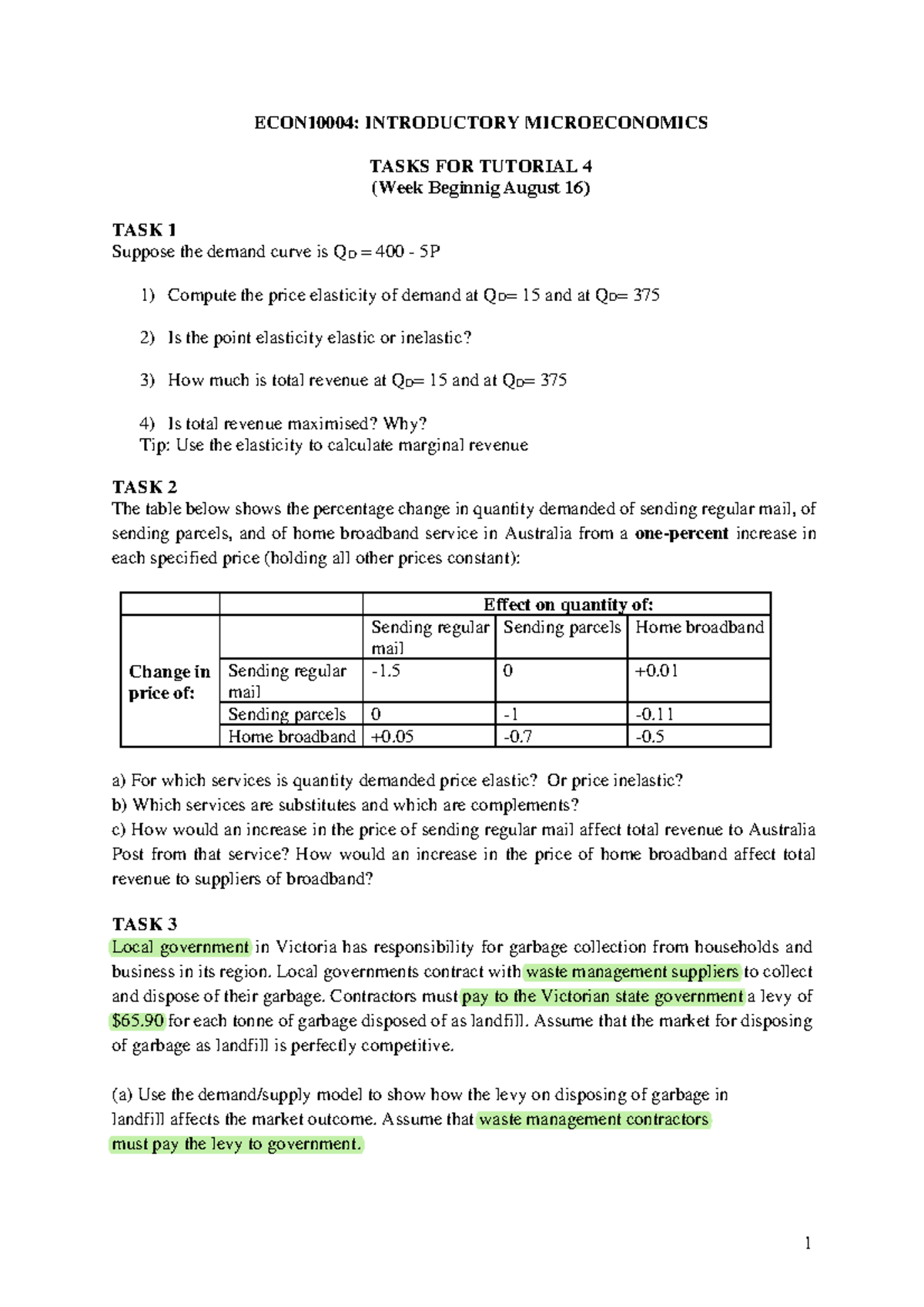 Week 4 In-Tutorial Tasks 2021 S2 - 1 ECON10004: INTRODUCTORY ...