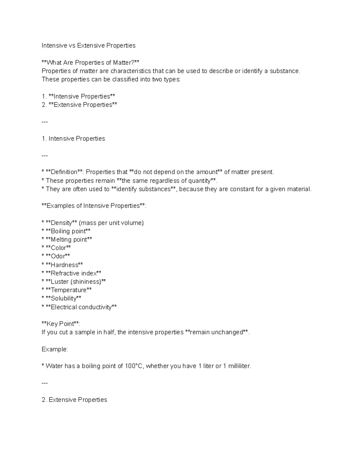 Intensive vs Extensive Properties: Characteristics of Matter - Studocu